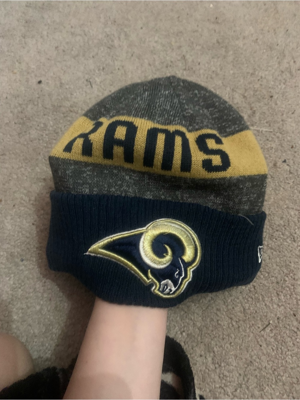 New Era LA Rams NFL Sideline On-Field Sport Knit Beanie Hat Cuffed Fleece Lined